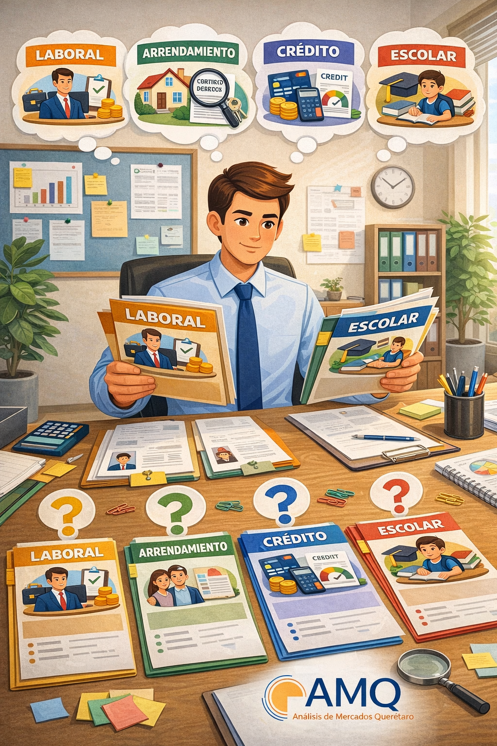 Analista comparando expedientes para determinar qué tipos de estudio socioeconómico aplicar a cada caso.