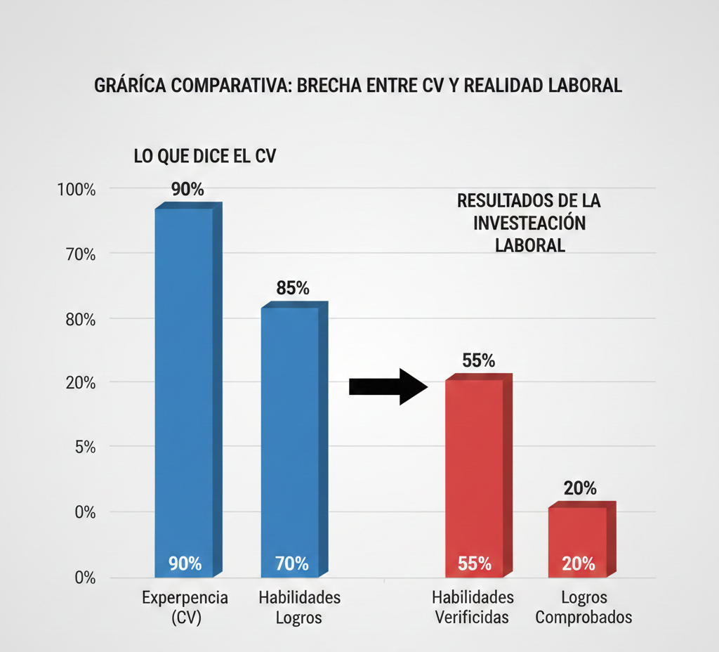 Gráfica comparativa mostrando la diferencia entre lo que dice el CV y los resultados de la investigación laboral.