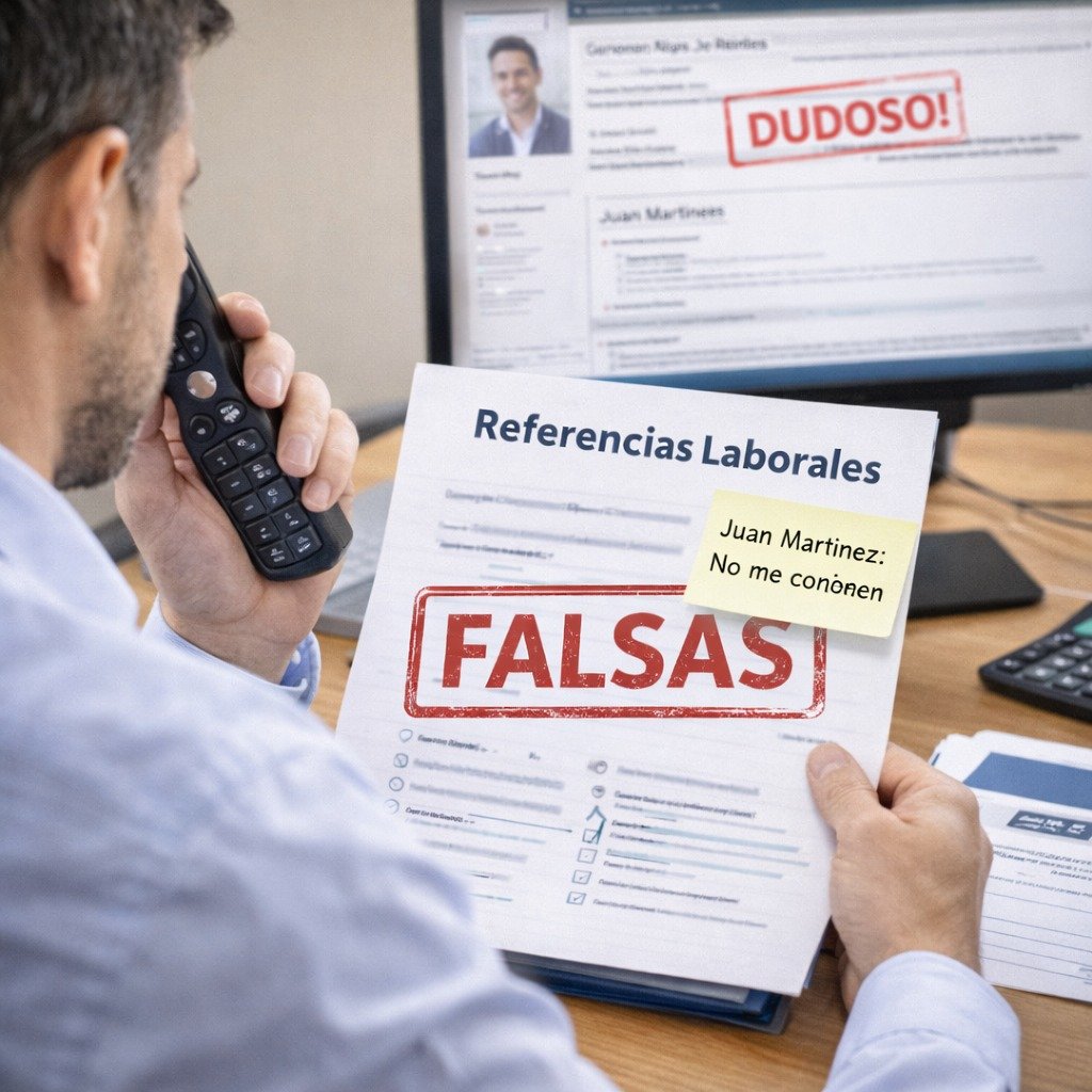 Reclutador detectando referencias laborales falsas durante una investigación de antecedentes.