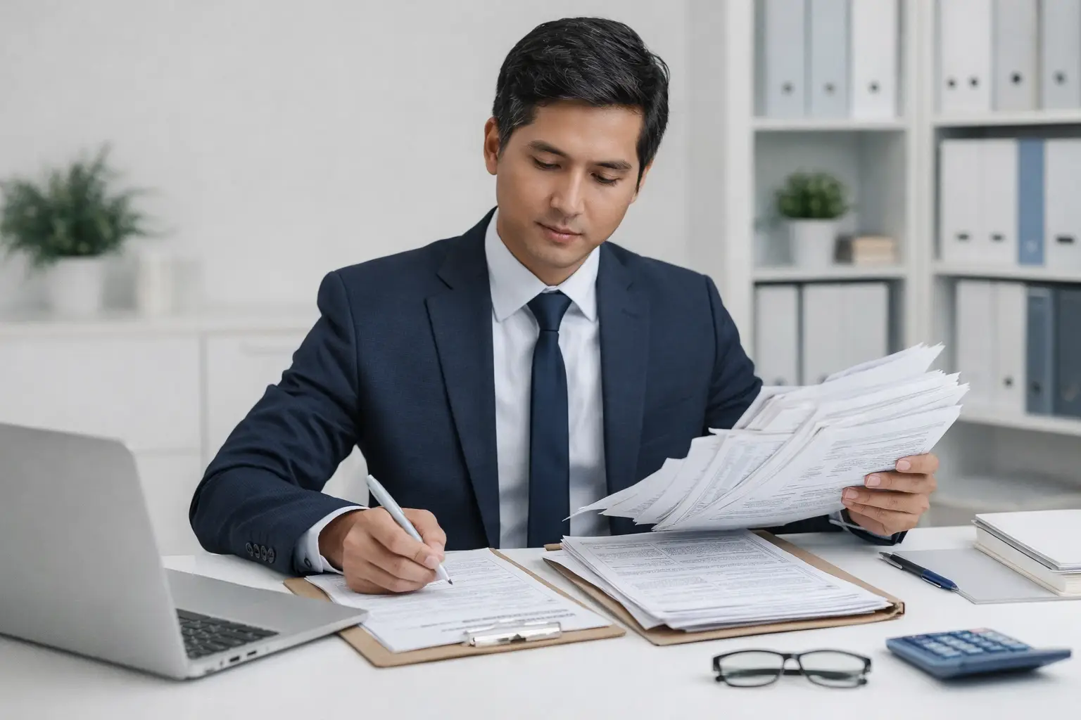 Candidato organizando sus documentos para estudio socioeconómico de manera ordenada.